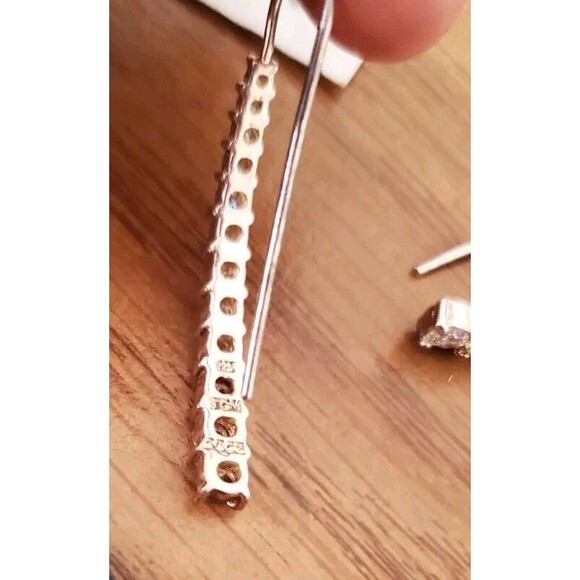 JCM Sterling Silver Earrings Cubic Zirconia French Hook Linear Dangle - Picture 2 of 4